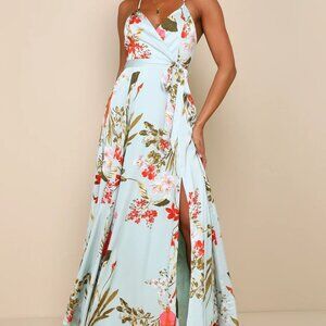 Lulus Womens Still the One Sage Green Floral Print Satin Maxi Dress XS - Tags ON